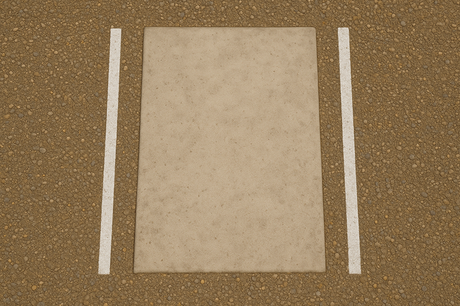 overhead view of a parking pad with extended width margins for better turning clearance
