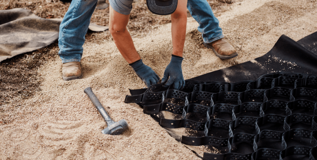 BaseCore geocell panels with BaseClips connection system for sport court construction