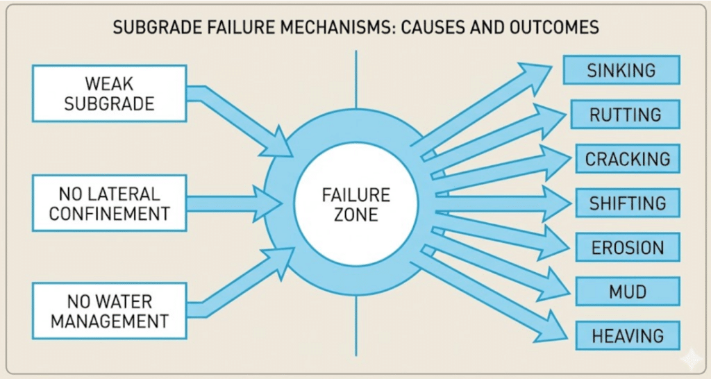 Diagram showing how three root causes converge to produce the common backyard project failures homeowners experience.